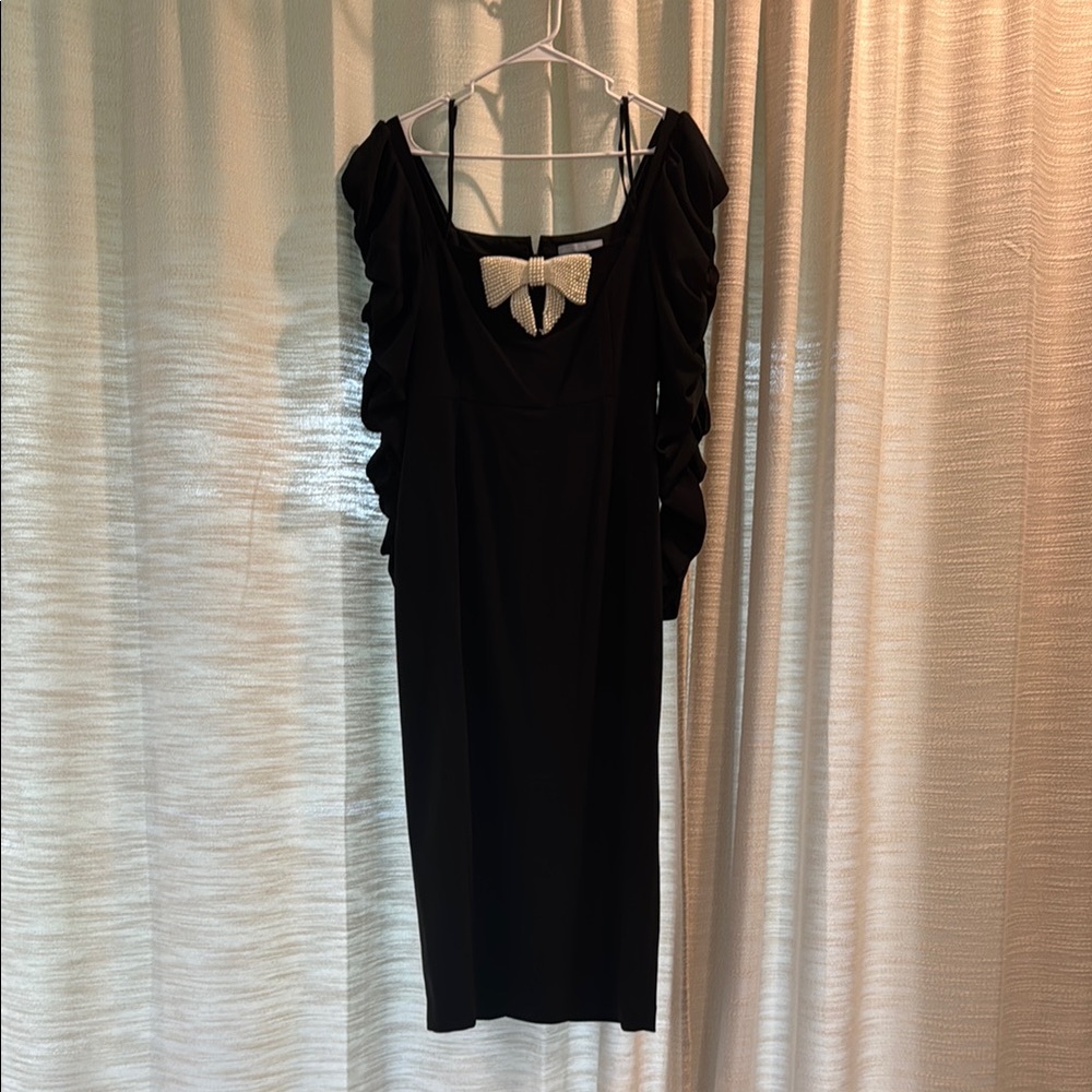 ANTONIO MELANI Black Sheath Dress with Flutter Sleeves
